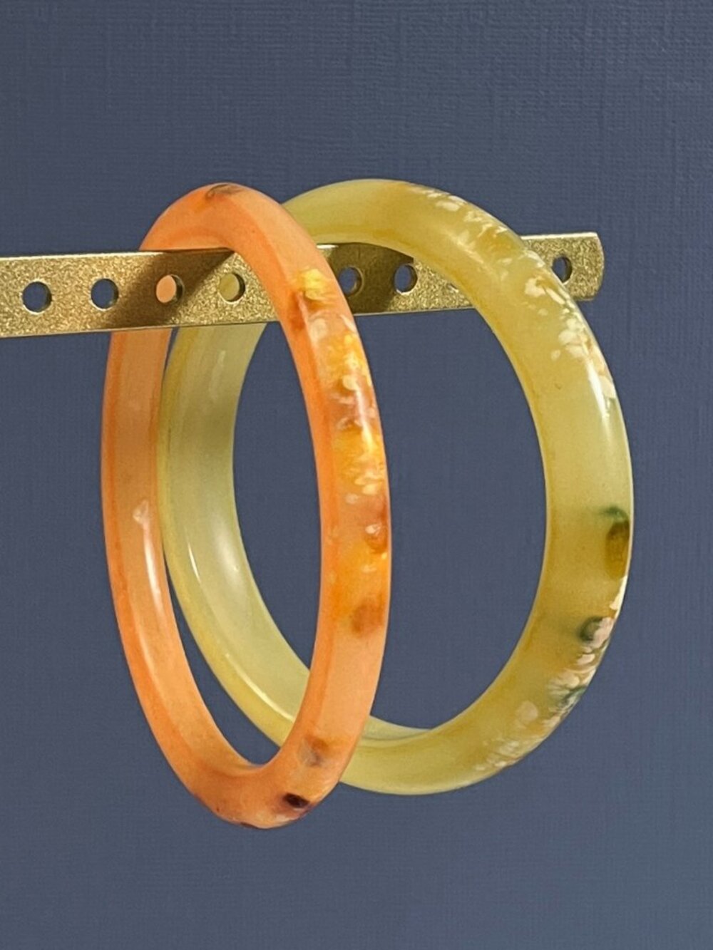 Vintage Plastic Bangle Bracelets Orange Yellow Frosted Marbled Print Stackable
